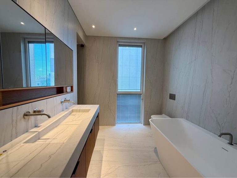 Clean modern bathroom with upgraded fixtures in an Old North Tel Aviv property